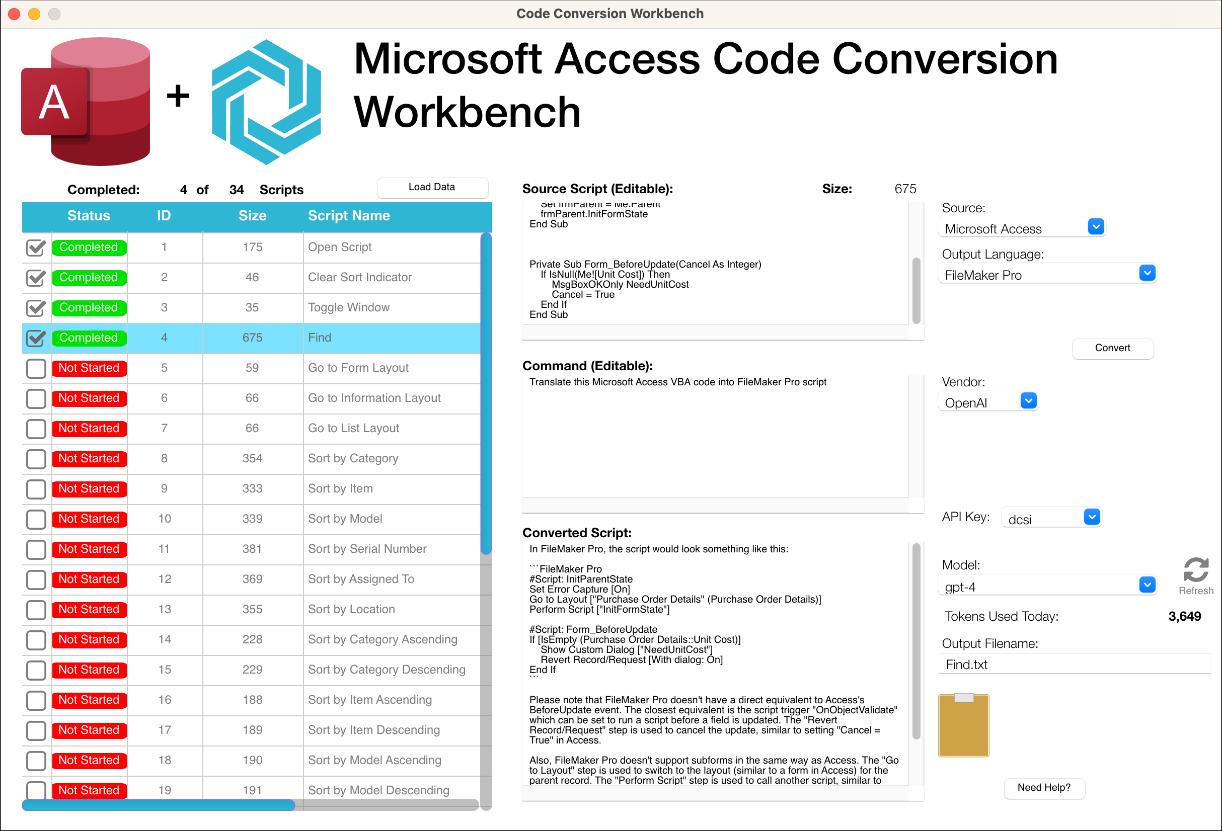 VBA to FileMaker Script Code Conversion Workbench - Microsoft Access VBA to FileMaker Pro Conversion