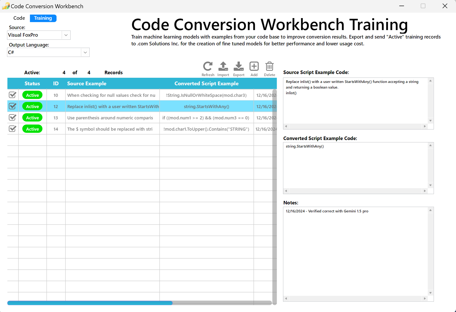 Code Conversion Workbench Training - LLM Training Feature